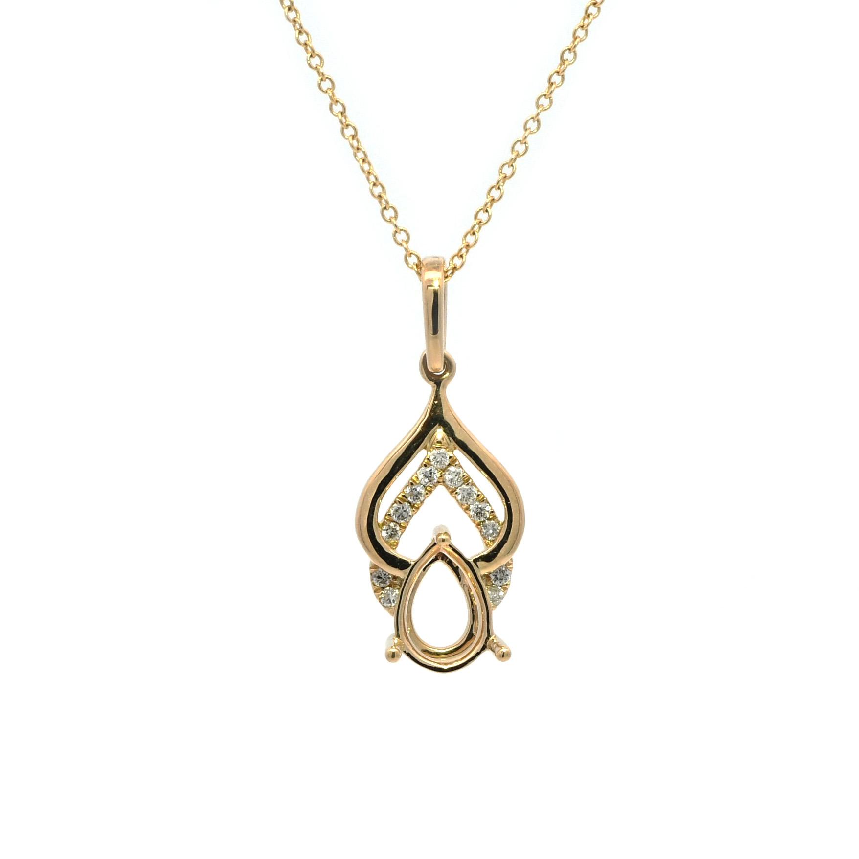 Pear 7x5mm Pendant Semi Mount In 14K Yellow Gold With Diamond Accents (Chain Not Included)