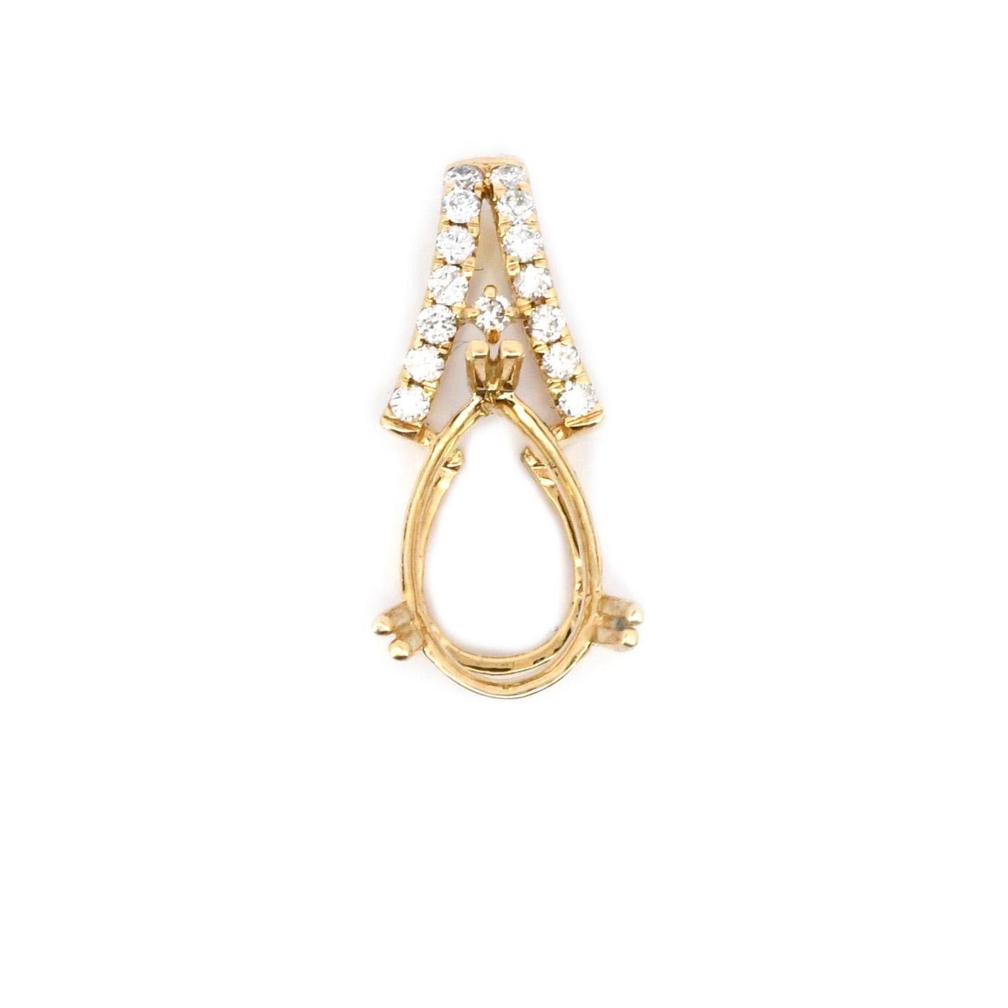 Pear Shape 10x7mm Pendant Semi Mount in 14K Yellow Gold with Diamond Accents