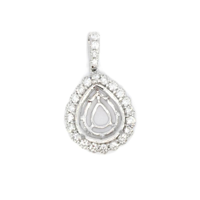 Pear Shape 11x9mm Pendant Semi Mount in 14K White Gold with Diamond Accents
