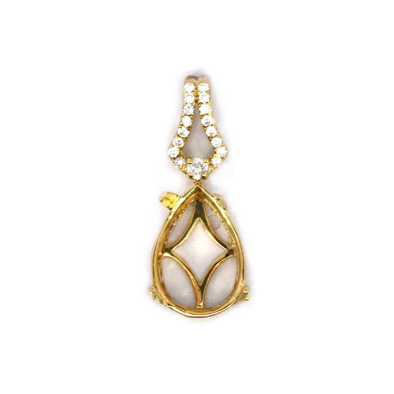 Pear Shape 13.5x9mm Pendant Semi Mount in 14K Yellow Gold with Diamond Accents