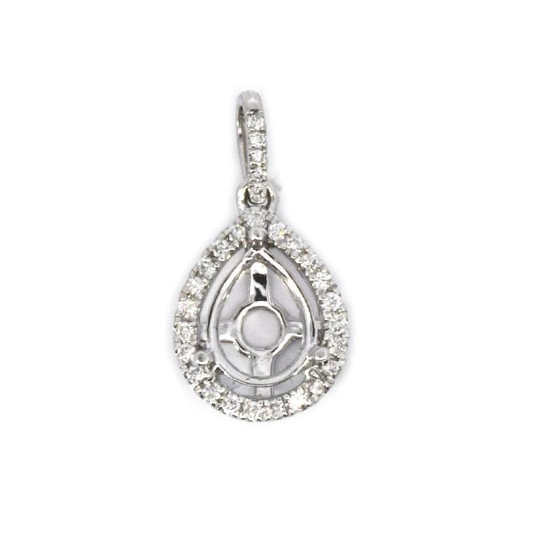 Pear Shape 7x5mm Pendant Semi Mount in 14K White Gold with Diamond Accents