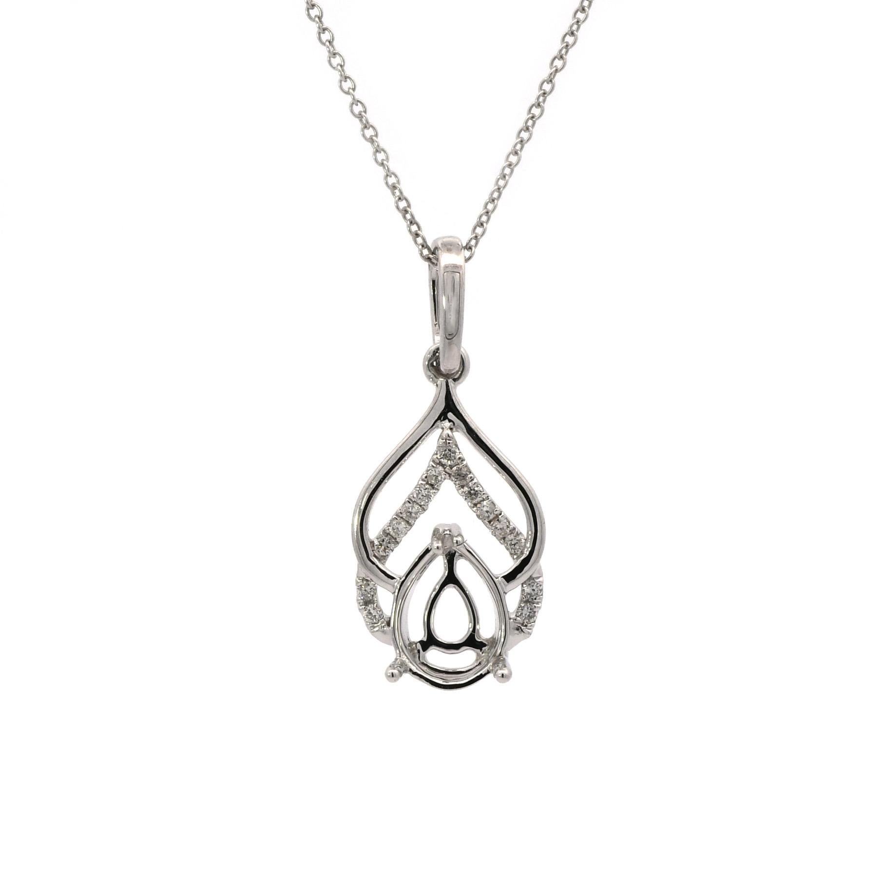 Pear Shape 8x6mm Pendant Semi Mount In 14K White Gold With Diamond Accents (Chain Not Included) (PD1821)