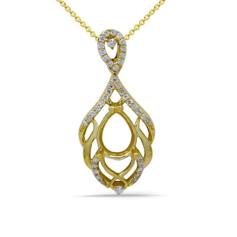 Pear Shape 9x6mm Pendant Semi Mount in 14K Yellow Gold with Diamond Accents (Chain Not Included)