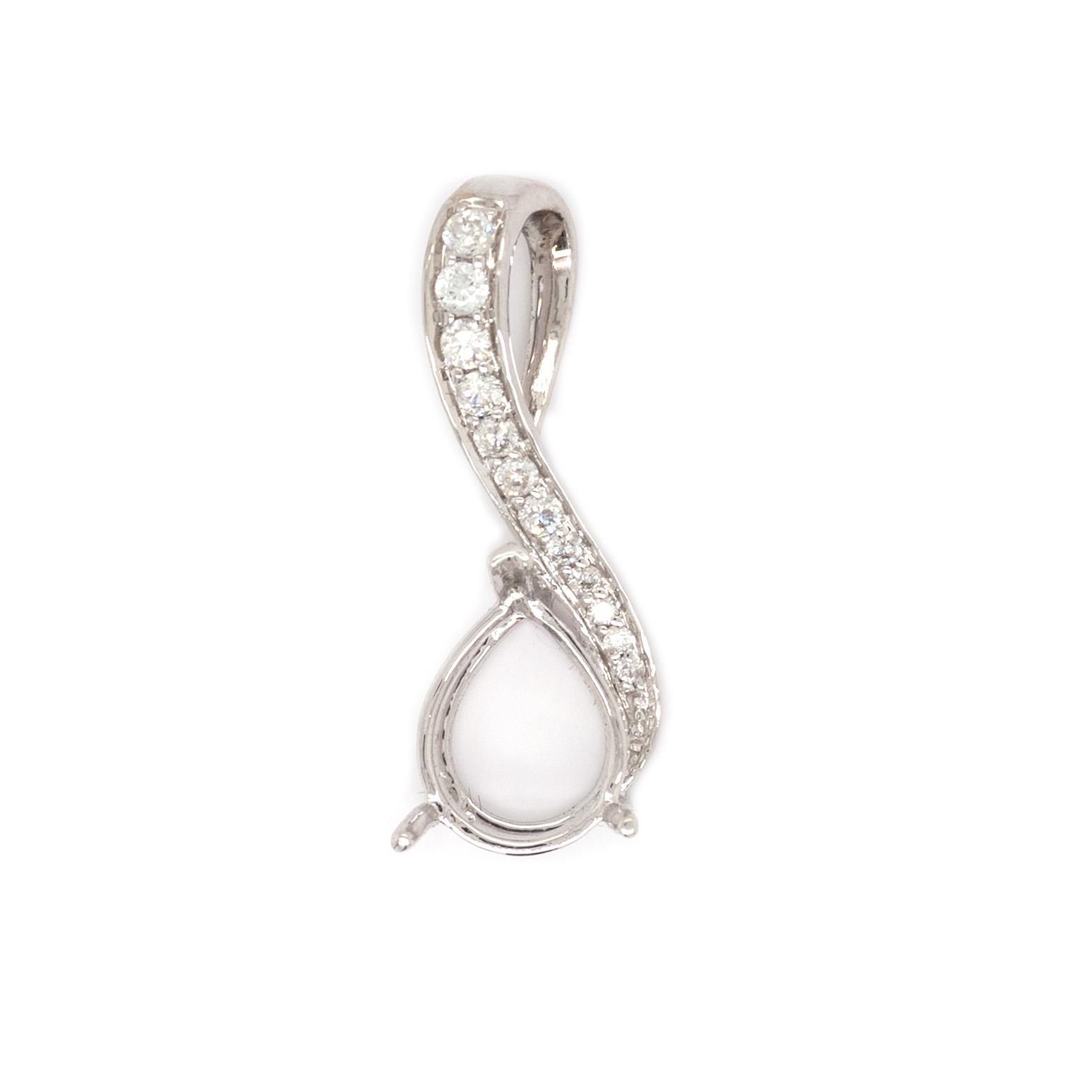Pear Shape 9x7 Pendant Semi Mount in 14k White Gold with Diamond Accents (Chain not Included)