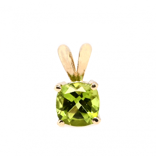 Peridot Cushion 7mm, 1.77 Carat Solitaire Pendant In 14k Yellow Gold (Chain Not Included)