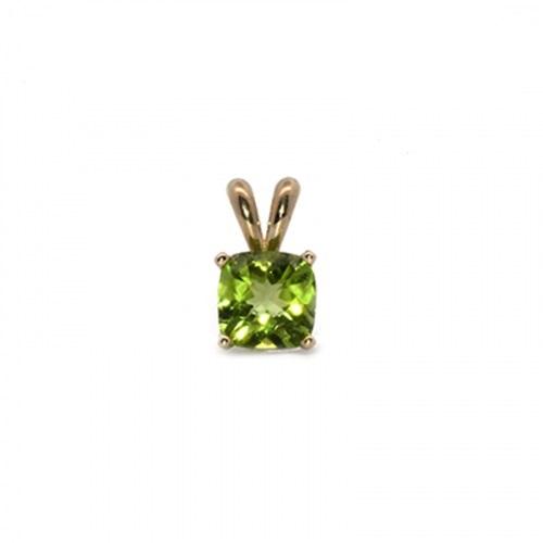 Peridot Cushion Shape 7mm, 1.57 Carat Pendant in 14k Yellow Gold ( Chain Not Included )
