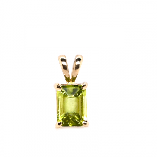 Peridot Emerald Cut 7x5, 1.07 Carat Pendant in 14K Yellow Gold (Chain Not Included)
