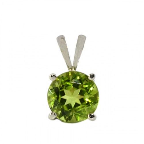Peridot Round 8mm, 2.06 Carat Solitaire Pendant In 14k White Gold ( Chain Not Included )