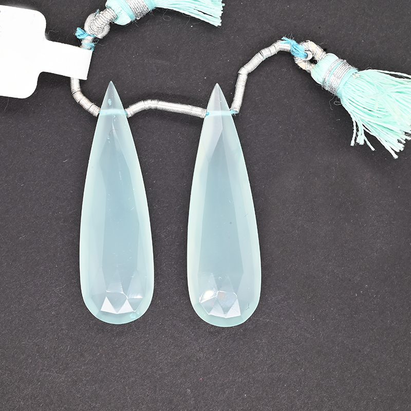 Peruvian Chalcedony Drops Almond Shape 40x12mm Drilled Bead Matching Pai