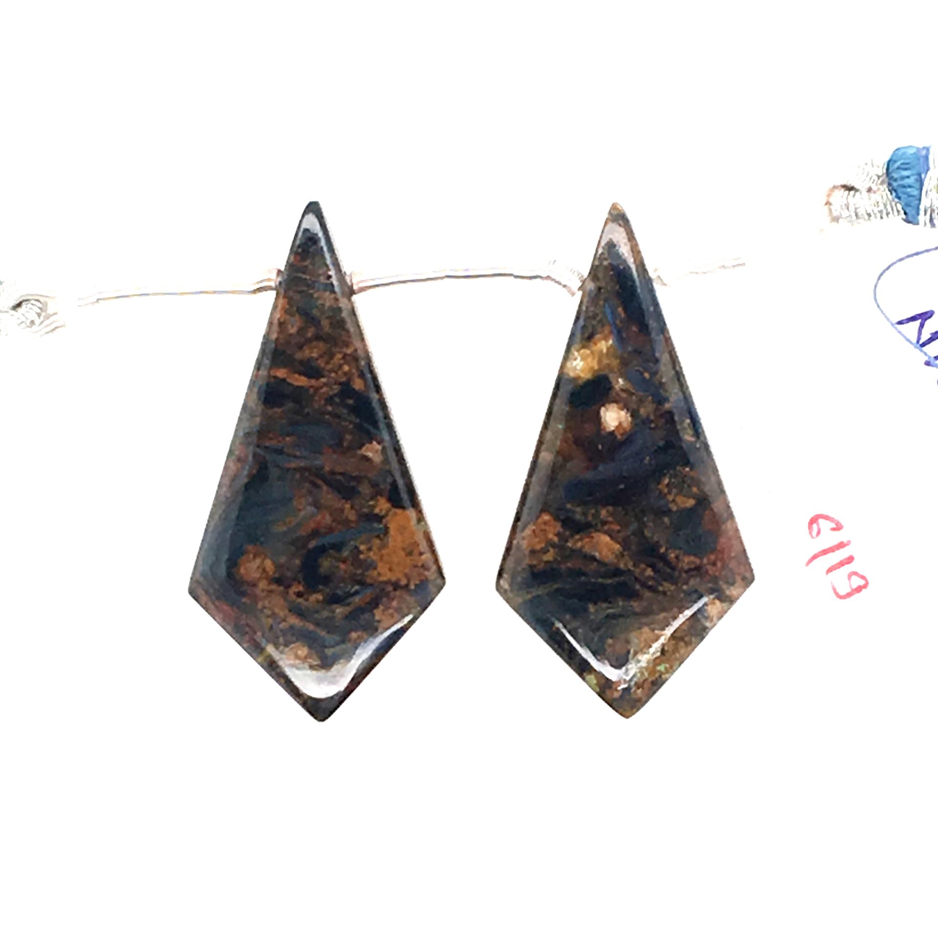 Pietersite Drops Shield Shape 34x17mm Drilled Beads Matching Pair