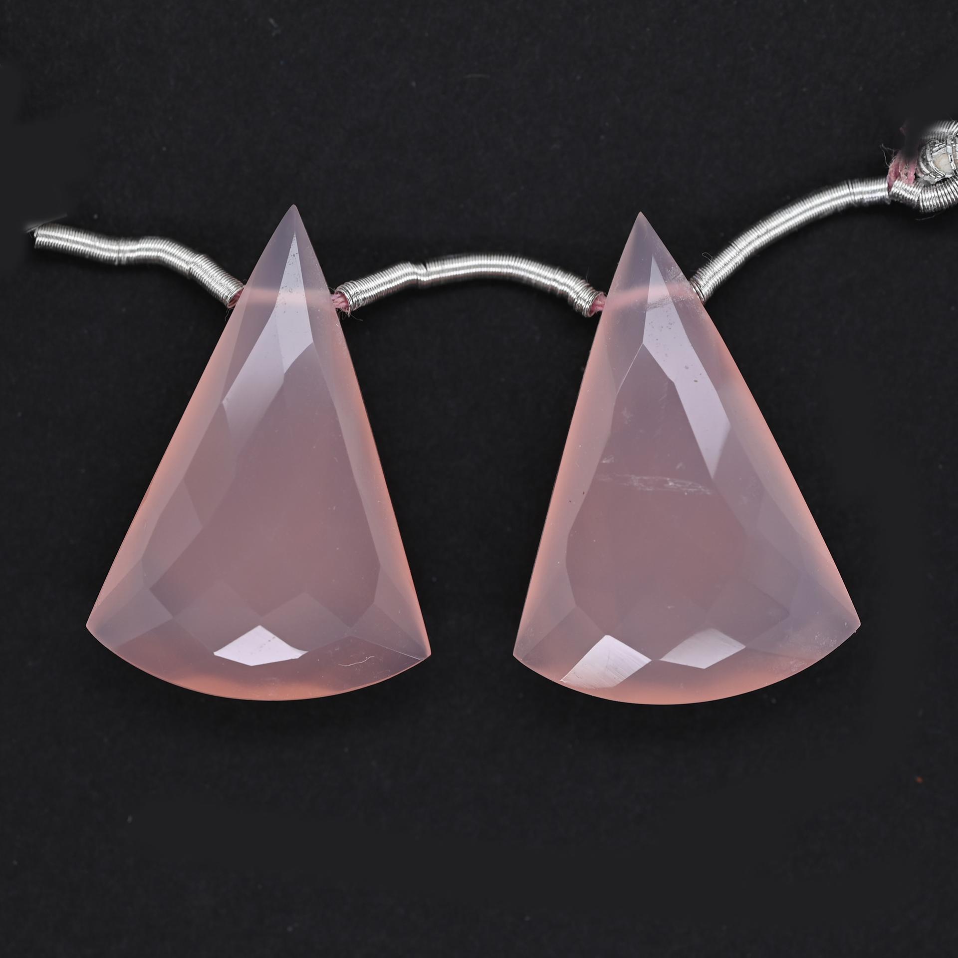 Pink Chalcedony Conical Shape Drops 27x19mm Drilled Beads Matching Pair