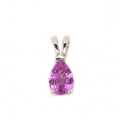 Pink Sapphire Pear Shape 0.93 Carat, Pear Shape 7x5mm Solitaire Pendant in 14K White Gold (Chain Not Included)