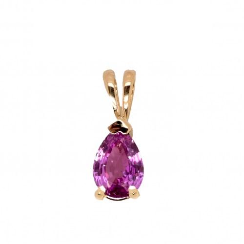 Pink Sapphire Pear Shape 7x5mm, 0.94 Carat Solitaire Pedant In 14k Yellow Gold (Chain Not Included)