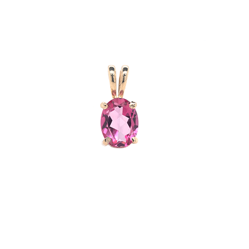 Pink Topaz 1.26 Carat Oval Shape 8x6mm Pendant In 14k Yellow Gold