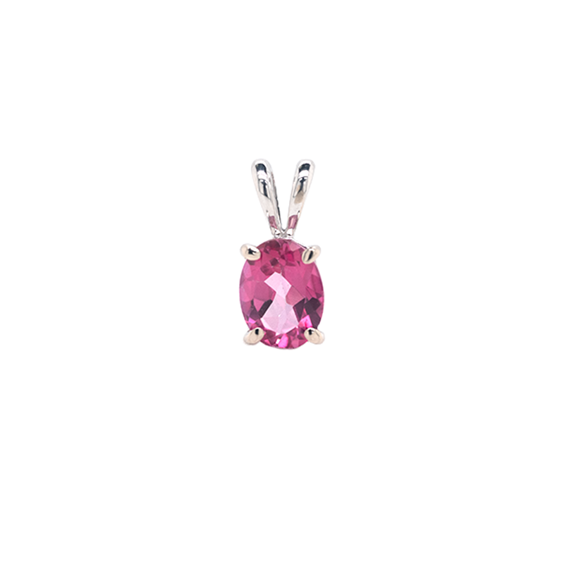 Pink Topaz 1.34 Carat Oval Shape 8x6mm Pendant In 14K White Gold