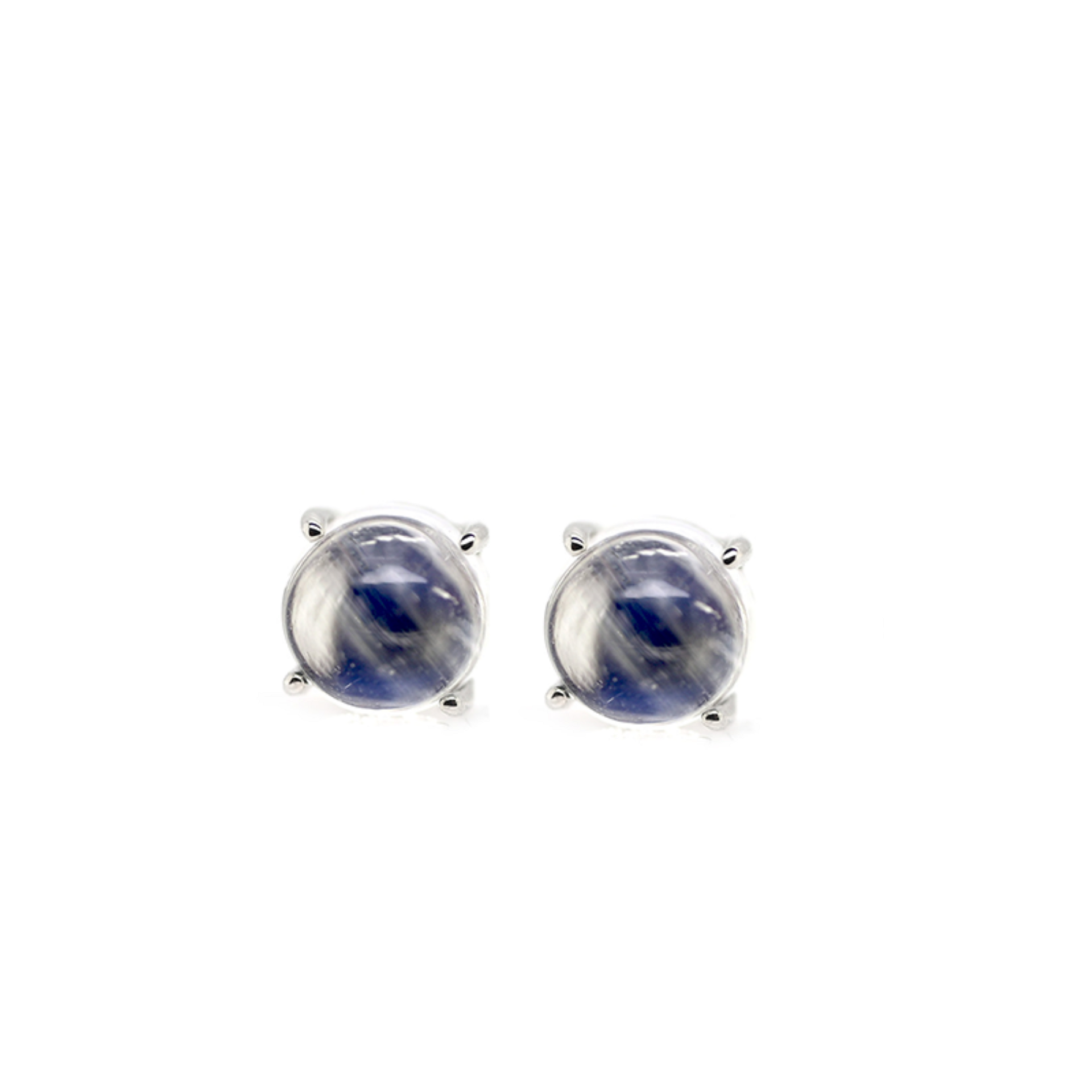 Rainbow Moonstone Cab Round 6mm, 2.10 Carat Solitaire Stud Earring in 14k White Gold