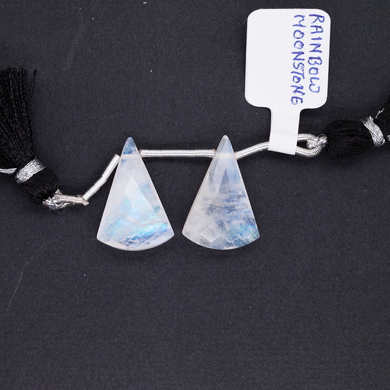 Rainbow Moonstone Drops Conical Shape 20x13mm Drilled Bead Matching Pair