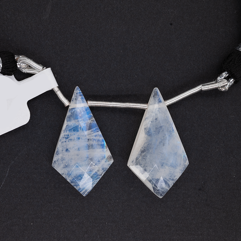 Rainbow Moonstone Drops Shield Shape 26x14mm Drilled Beads Matching Pair