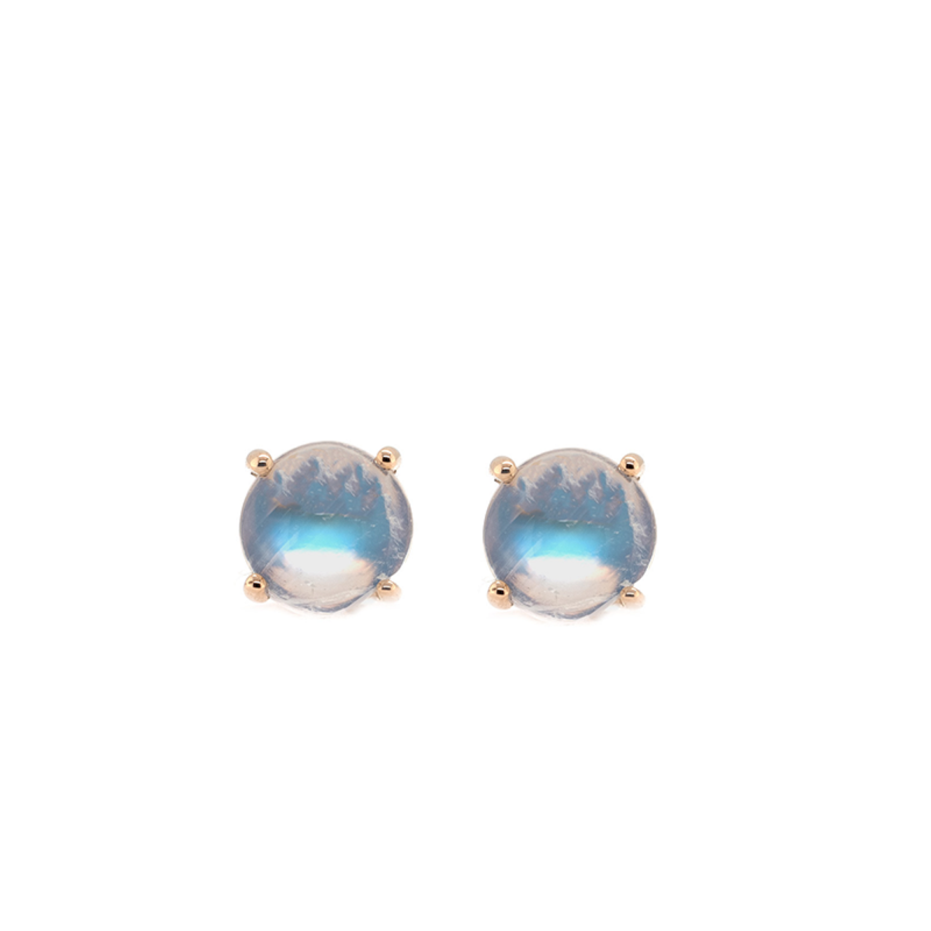 Rainbow Moonstone Round 7mm Cab, 2.71 Carat Solitaire Stud Earring in 14K Yellow Gold