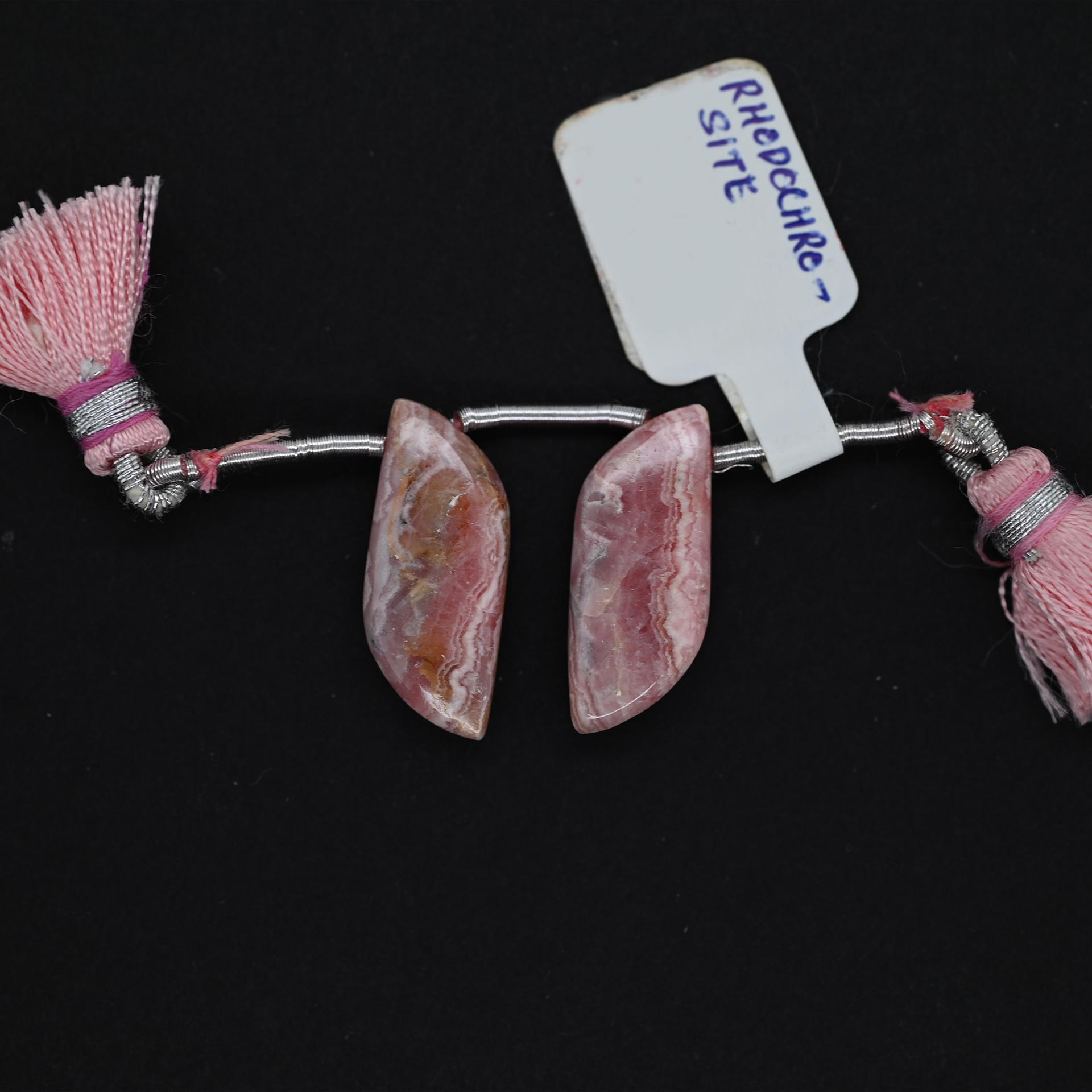 Rhodochrosite Drops Fancy Shape 22x9mm Drilled Beads Matching Pair