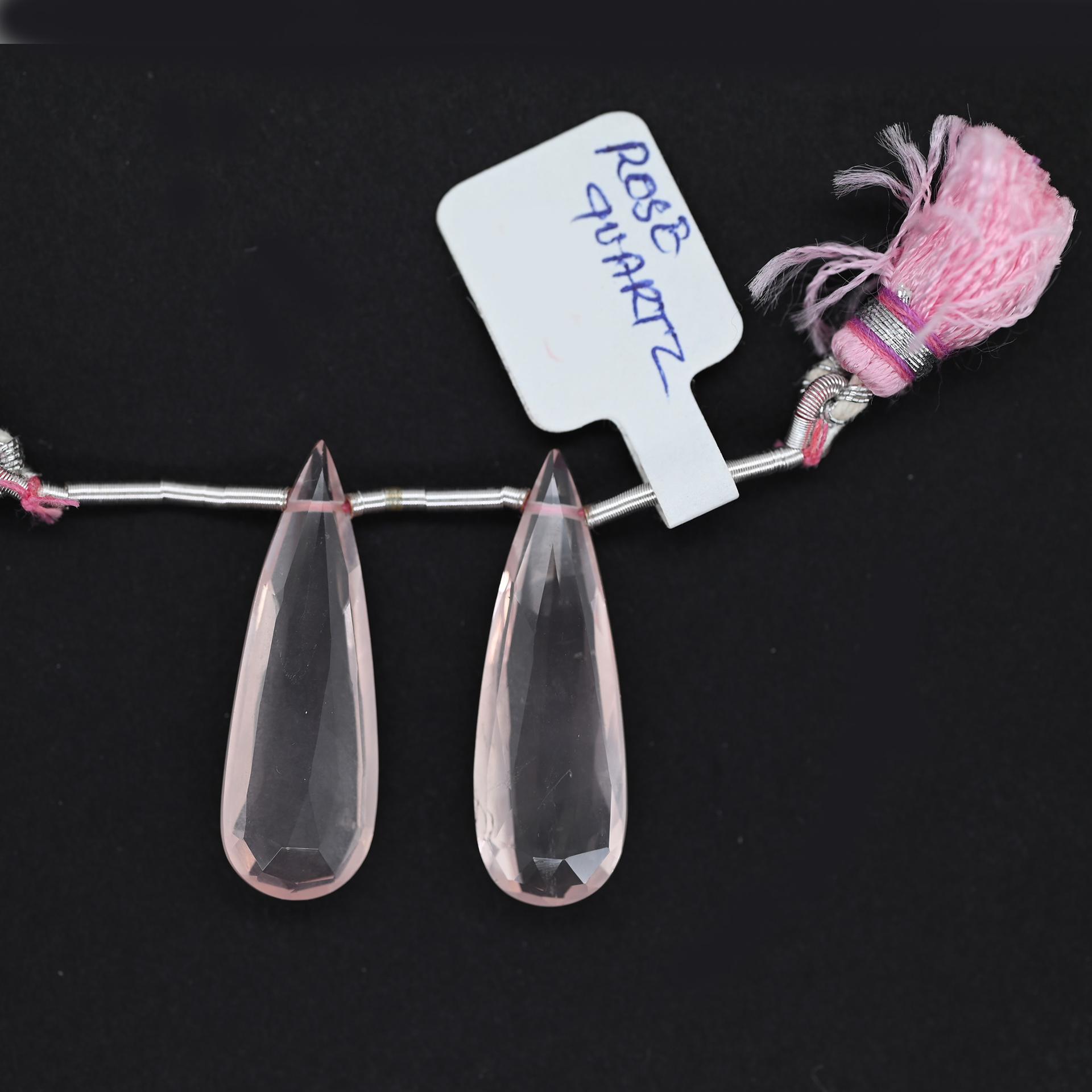 Rose Quartz Almond Shape 31x10mm Drilled Beads Matching Pair