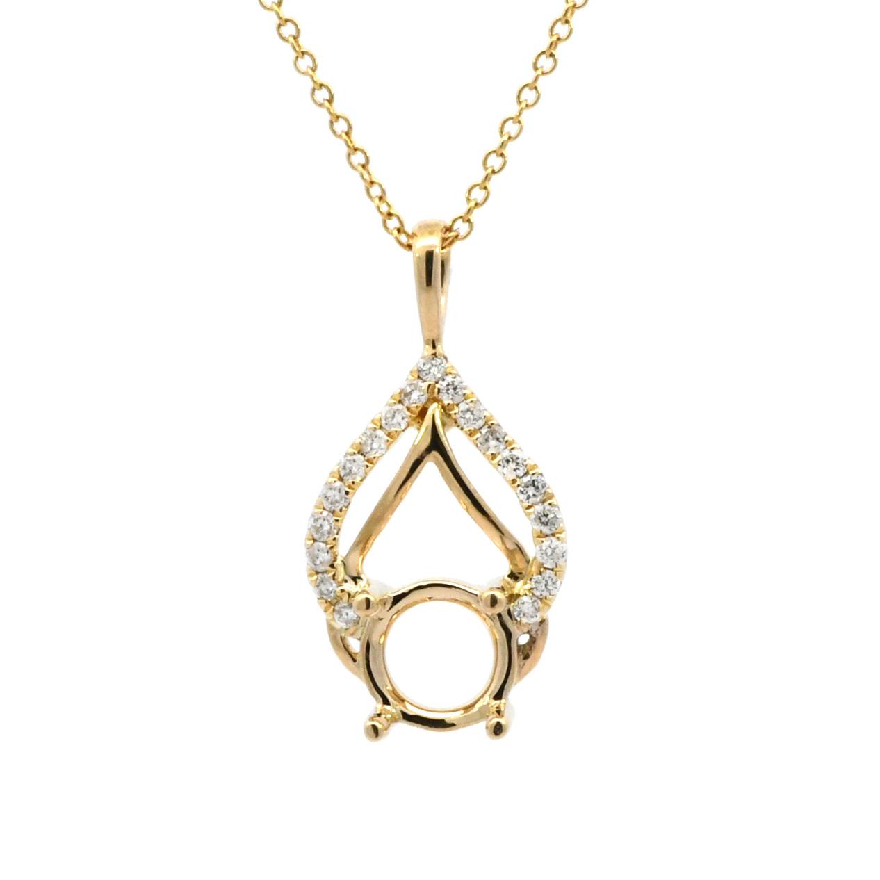 Round 5.5mm Pendant Semi Mount In 14K Yellow Gold With Diamond Accents (Chain Not Included)
