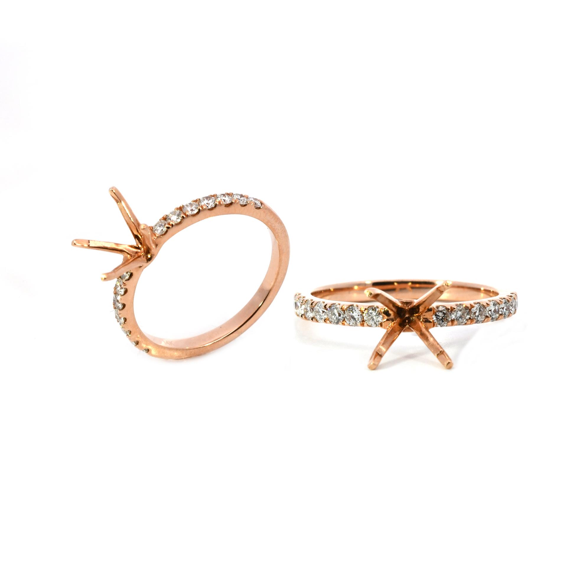 Round 5.5mm Ring Semi Mount in 14k Rose Gold with Diamond Accents