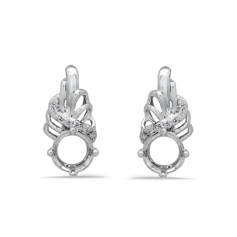 Round 5mm Earring Semi Mount in 14K White Gold with Diamond Accents