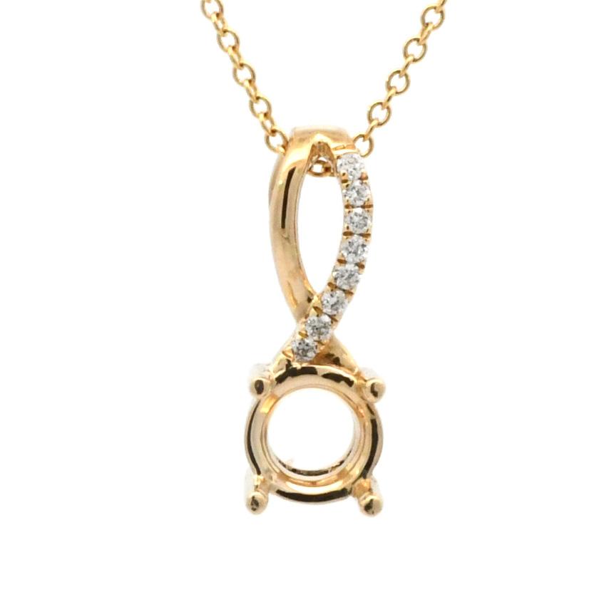 Round 5mm Pendant Semi Mount In 14K Yellow Gold With Diamond Accents (Chain Not Included)