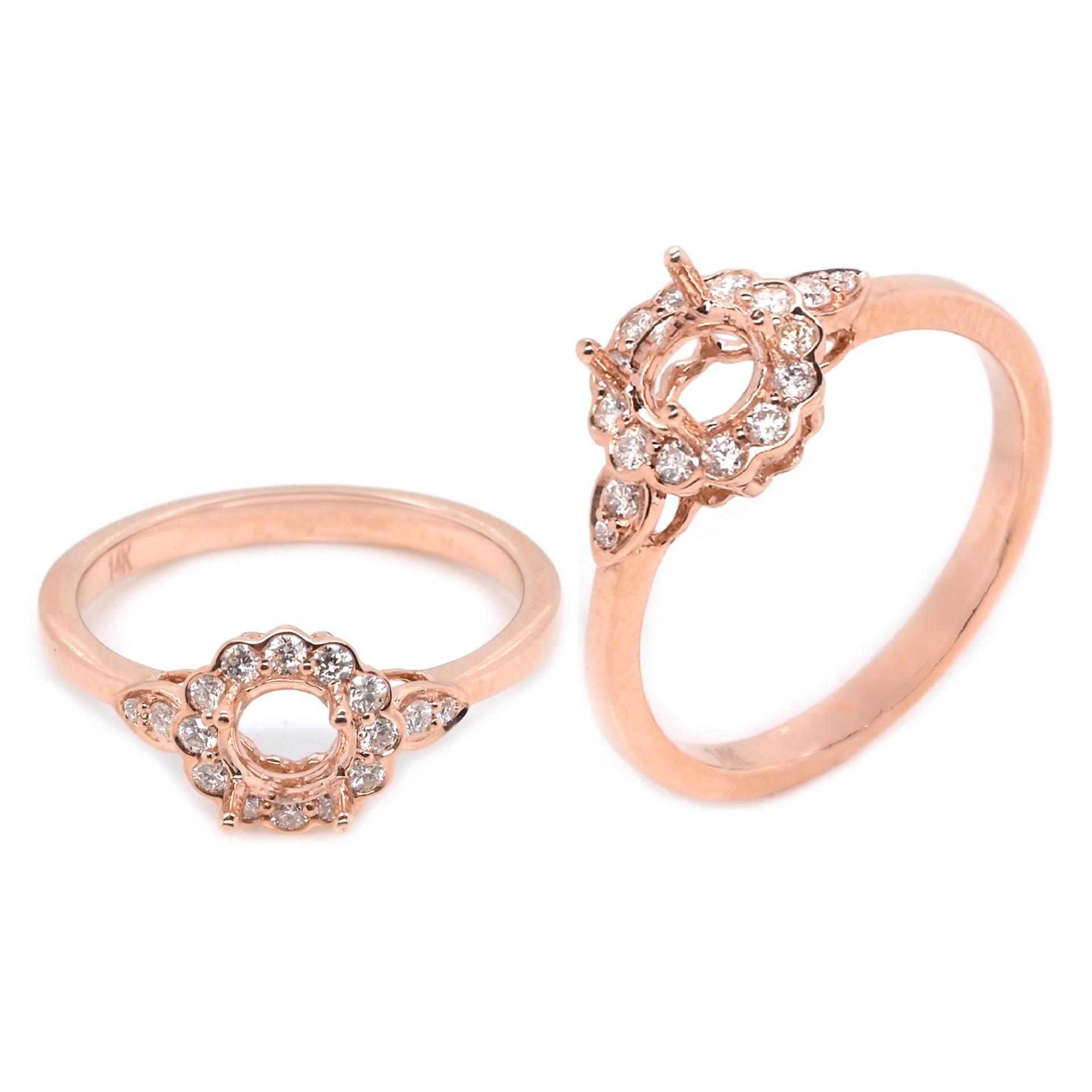 Round 5mm Ring Semi Mount in 14K Rose Gold with Diamond Accents