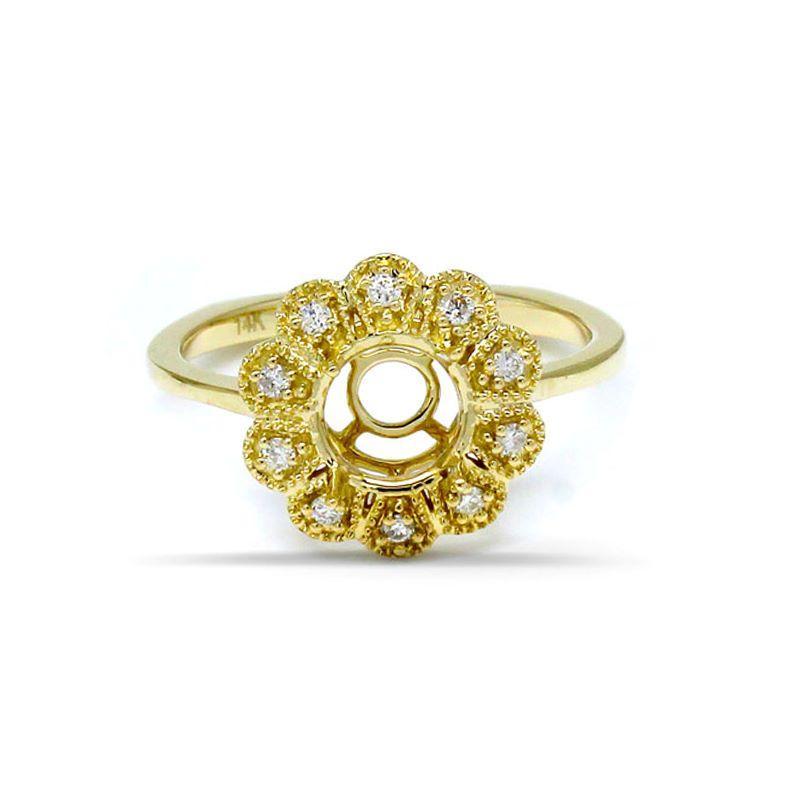 Round 6.5mm Ring Semi Mount in 14K Yellow Gold with Diamond Accents