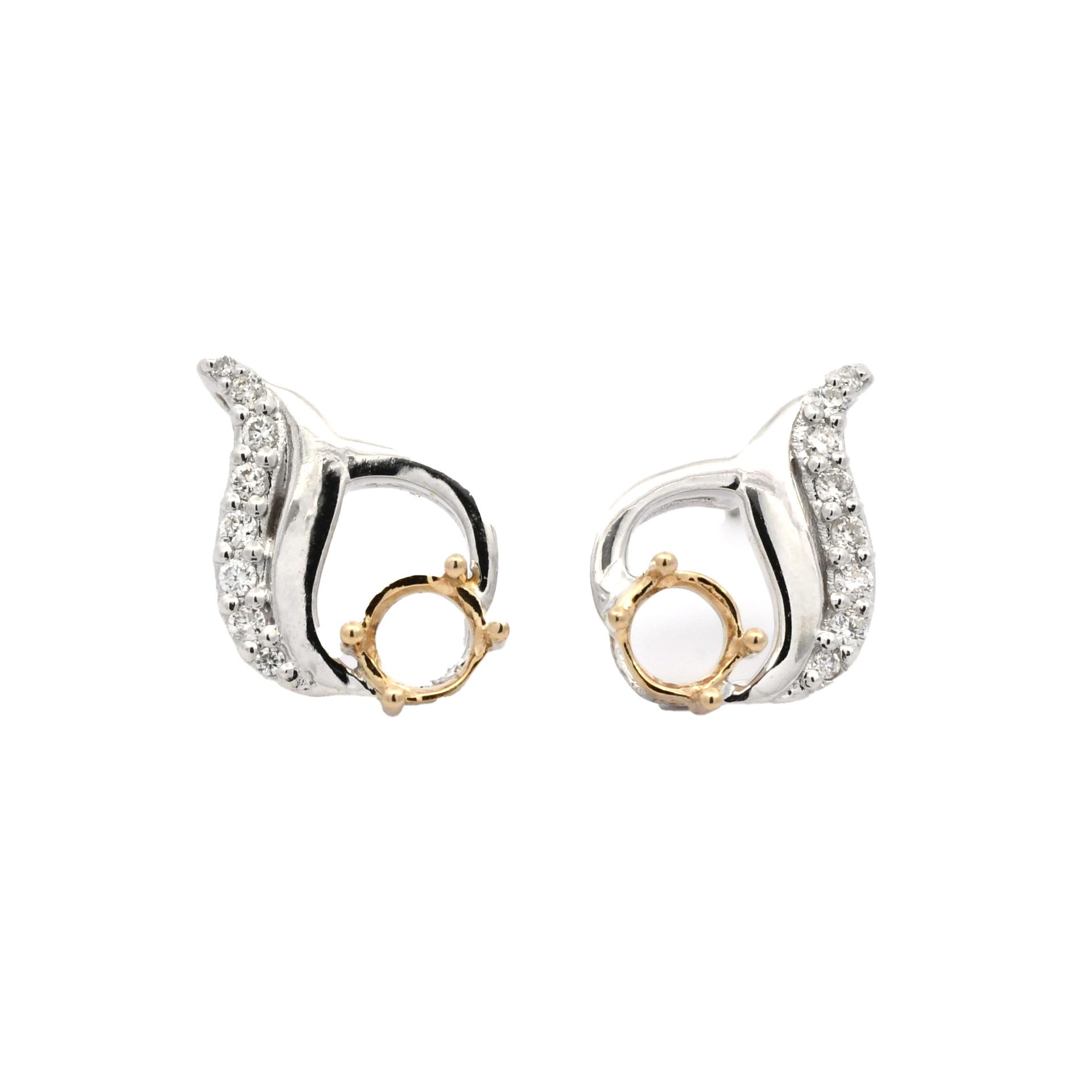 Round 6mm Earring Semi Mount in 14K Dual Tone (White/Yellow Gold) With Diamond Accents (UER0180)