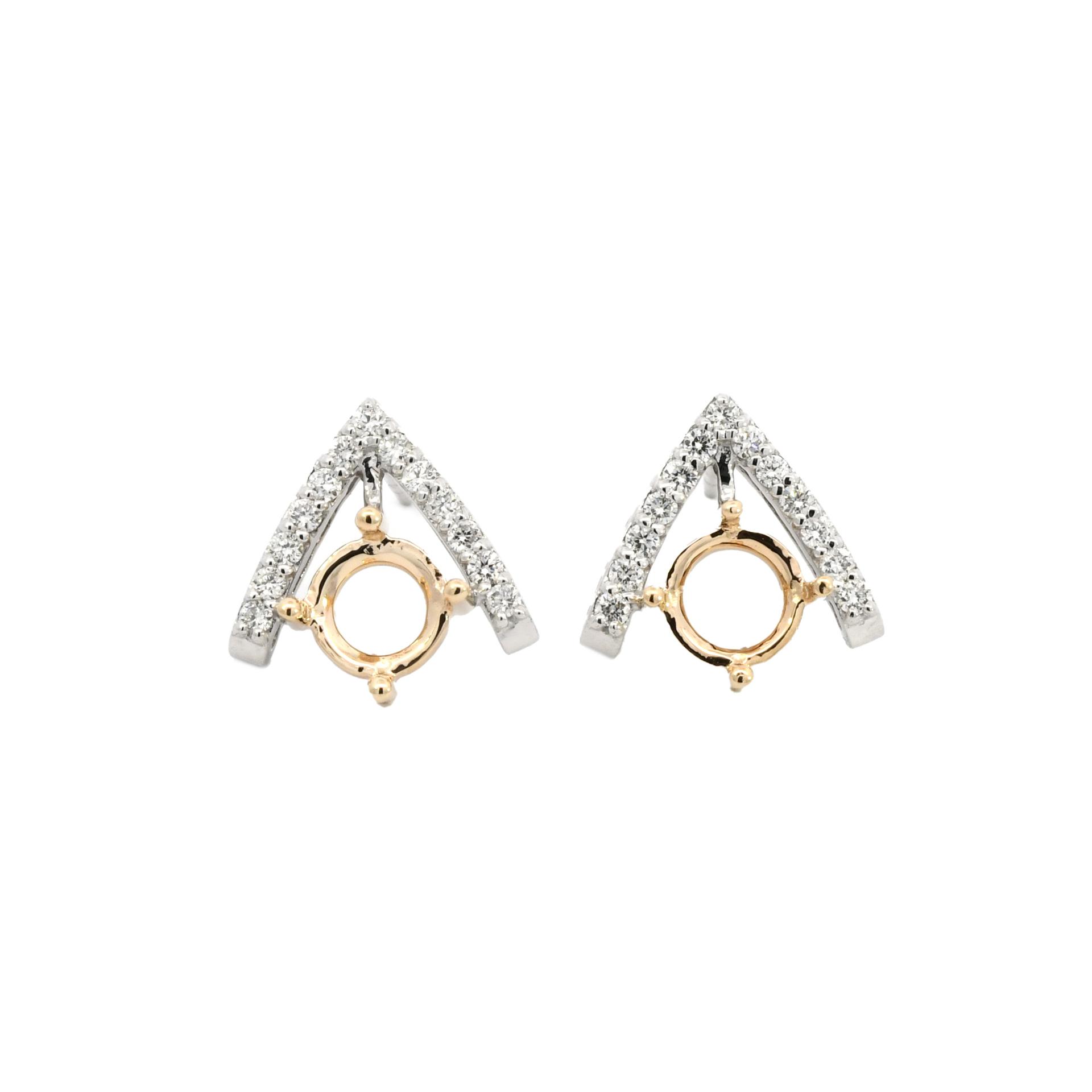 Round 6mm Earring Semi Mount in 14K Dual Tone (White/Yellow Gold) With Diamond Accents (UER0182)