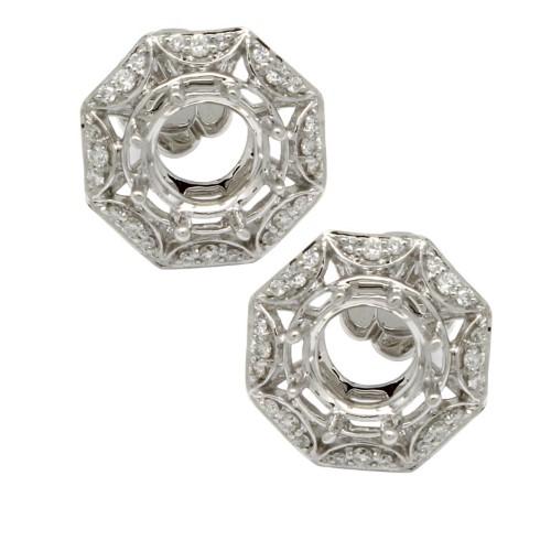 Round 6mm Earring Semi Mount in 14K White Gold with Accent Diamonds (ER1812) Part of Matching Set