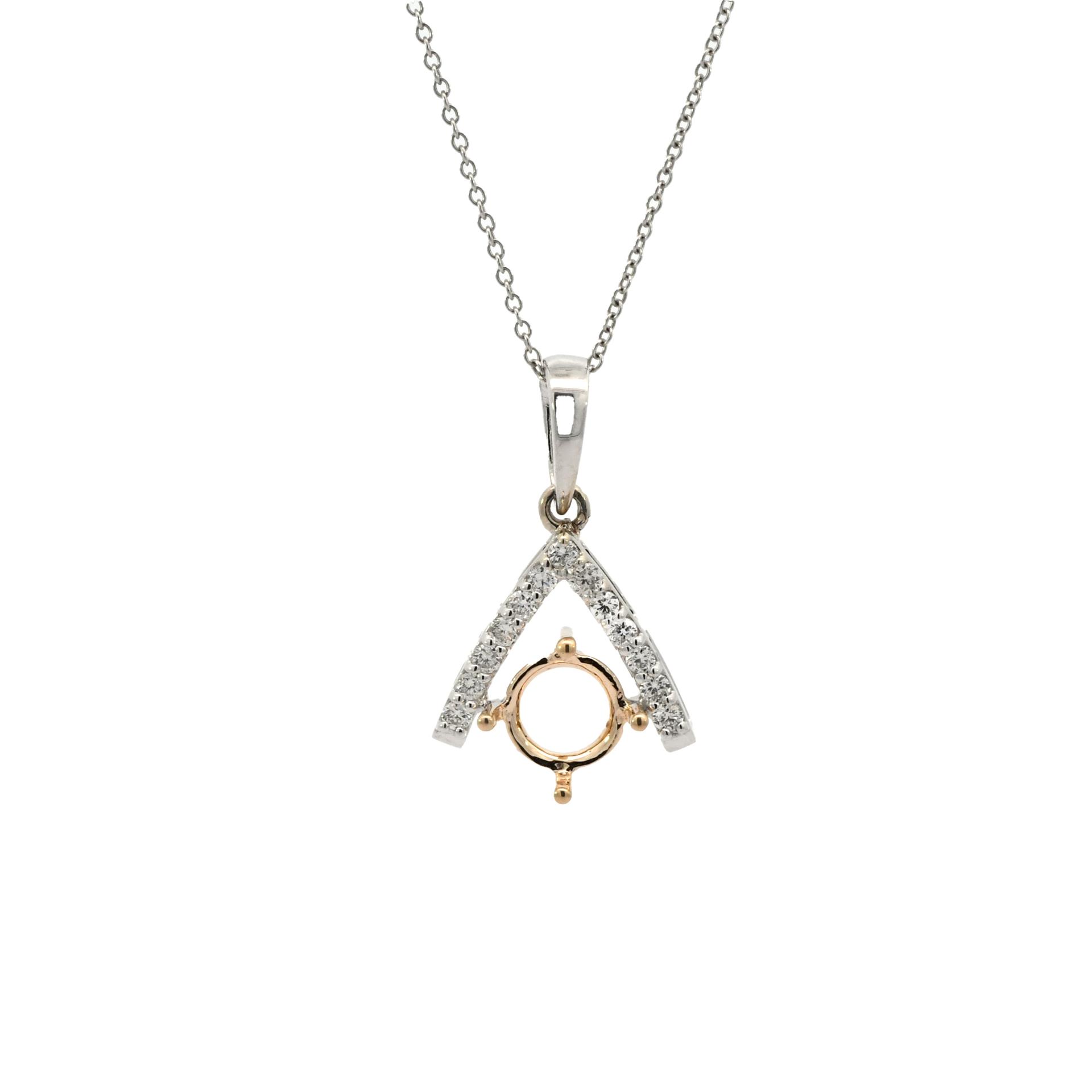 Round 6mm Pendant Semi Mount In 14K Dual Tone (White/Yellow Gold) With Diamond Accents (Chain Not Included)
