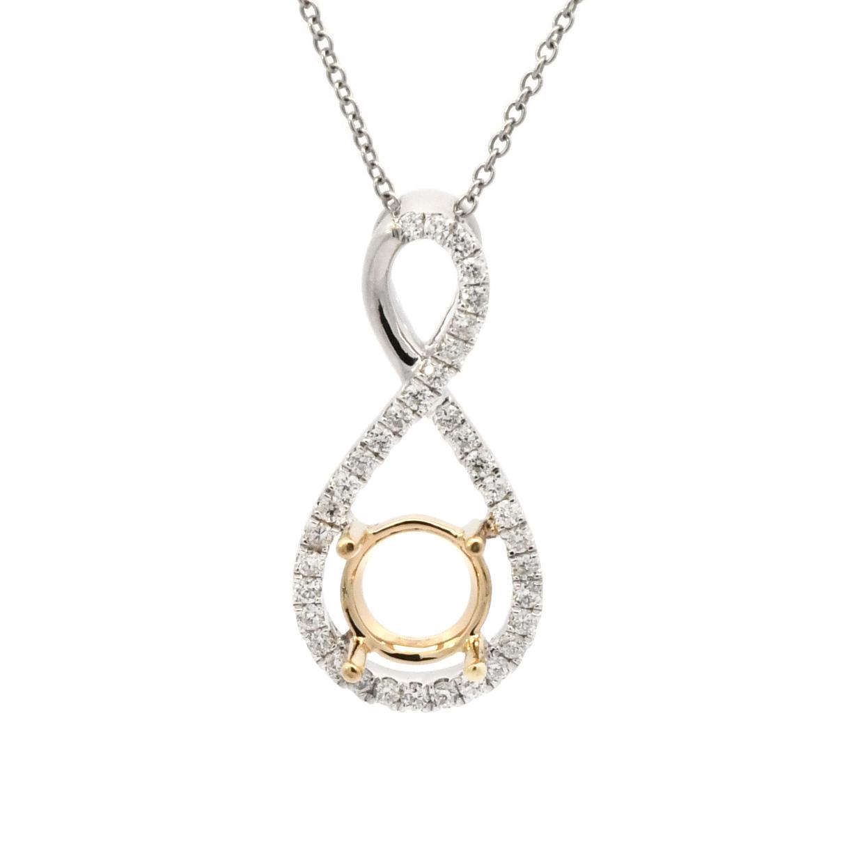 Round 6mm Pendant Semi Mount In 14K Dual Tone (White/Yellow Gold) With Diamond Accents (Chain Not Included) (PD0538)