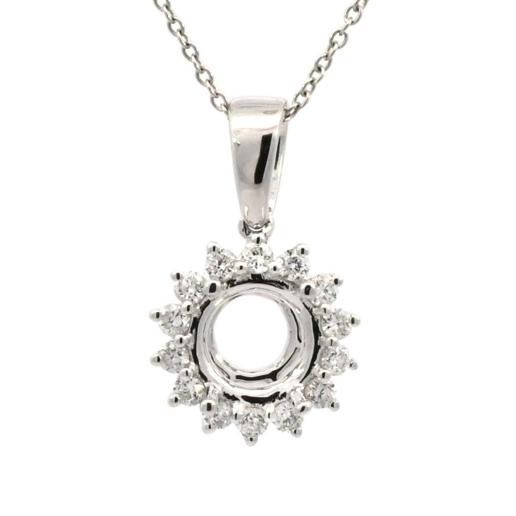 Round 6mm Pendant Semi Mount In 14K White Gold With Diamond Accents (Chain Not Included)