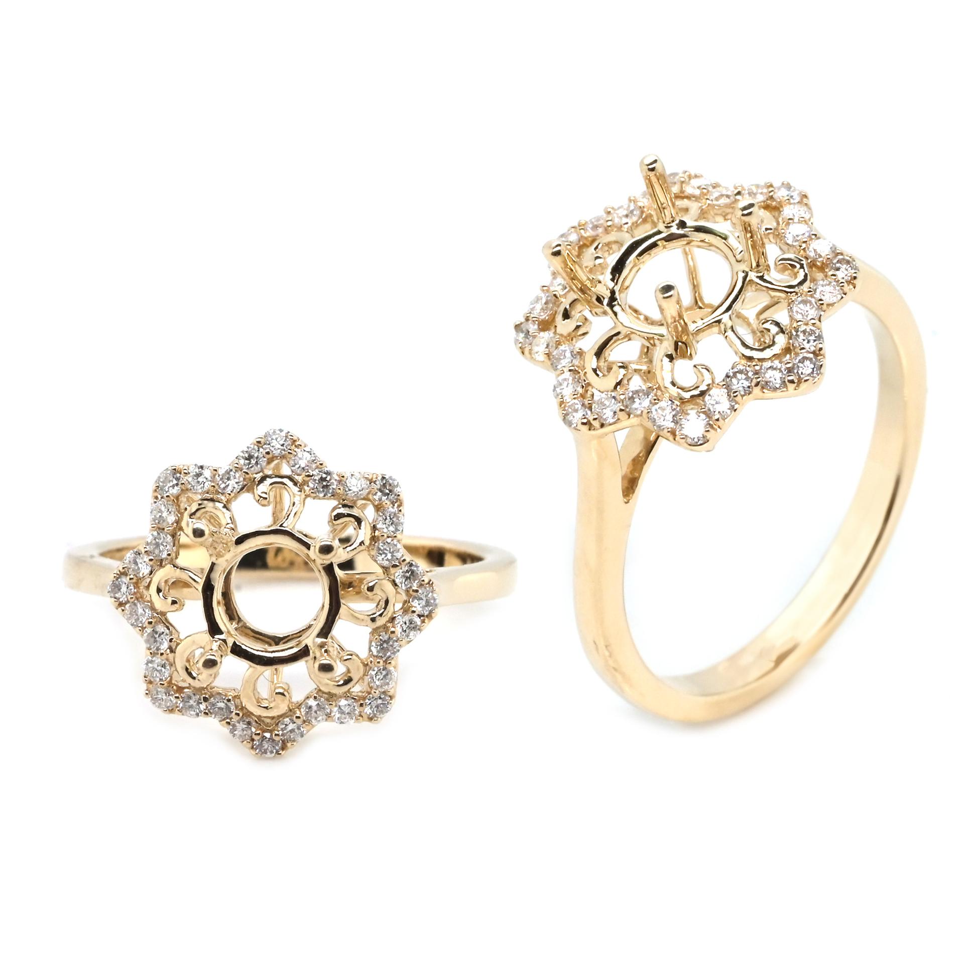 Round 6mm Ring Semi Mount in 14K Yellow Gold with Diamond Accents