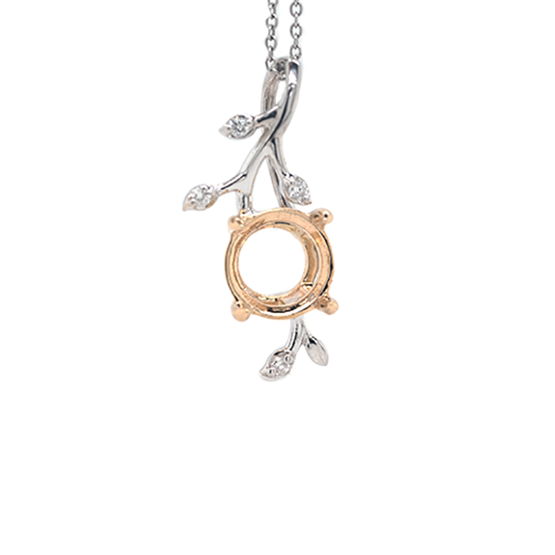 Round 7mm Pendant Semi Mount In 14K Dual Tone(White and Yellow) Gold with Accent Diamond