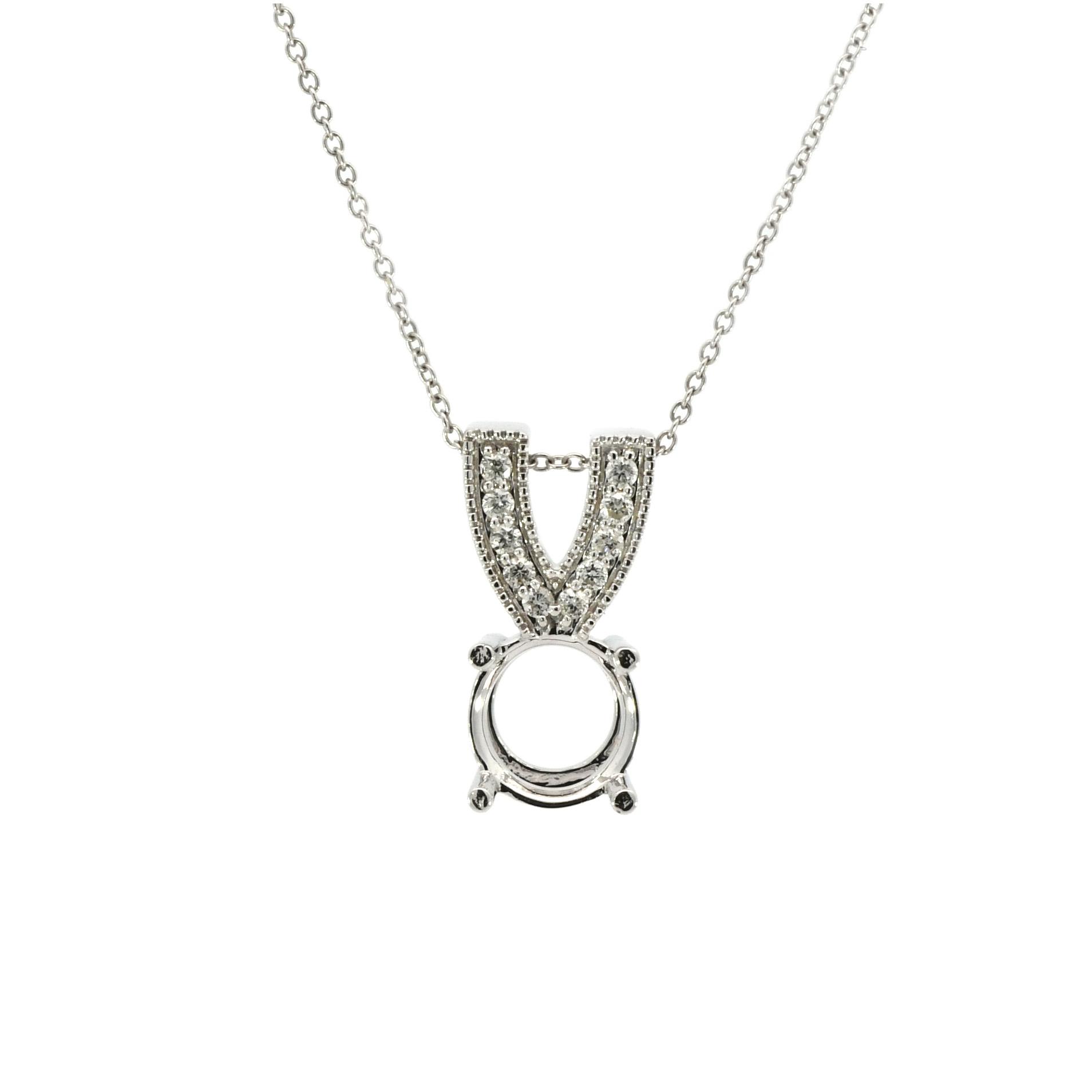 Round 7mm Pendant Semi Mount In 14K White Gold With Diamond Accents (Chain Not Included)