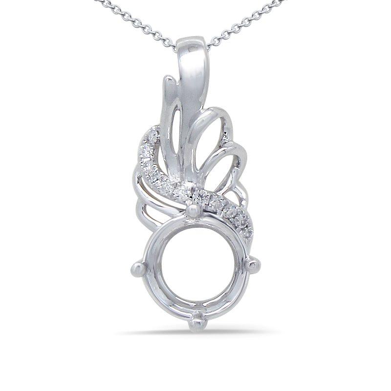 Round 7mm Pendant Semi Mount in 14K White Gold with Diamond Accents (Chain Not Included)