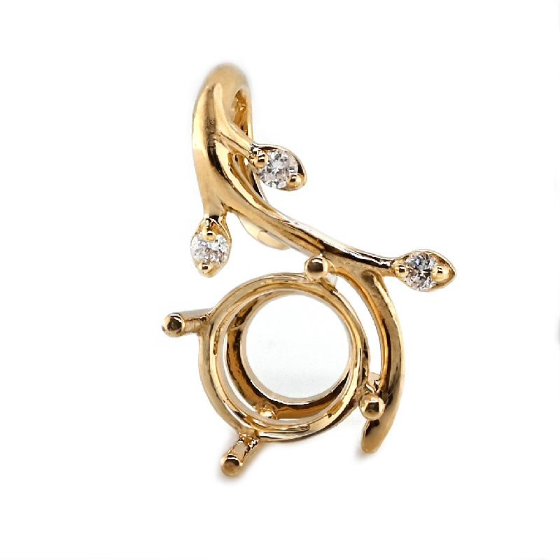 Round 7mm Vine Design Pendant Semi Mount in 14K Yellow Gold with Diamond Accents (PD2549)