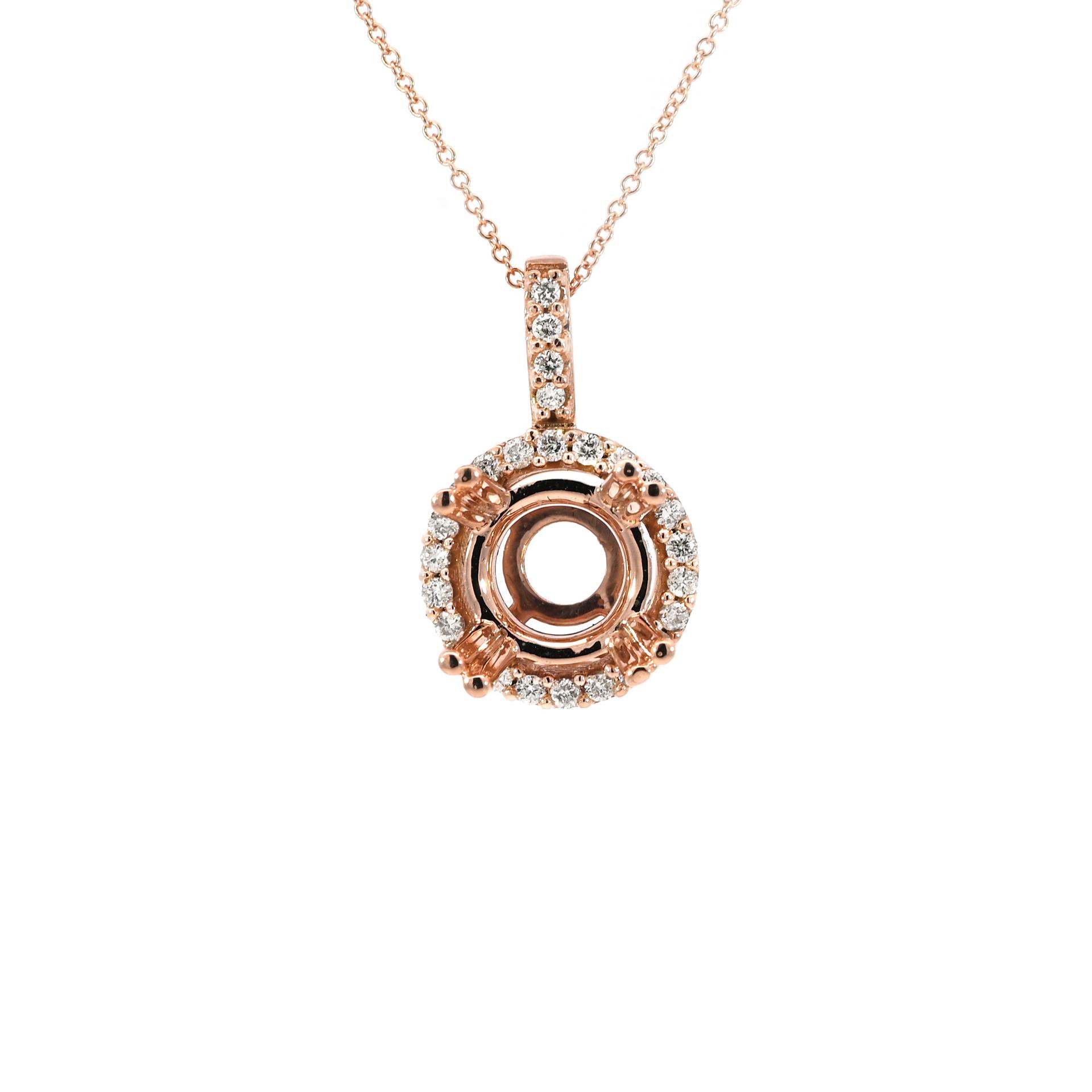 Round 8.2mm Pendant Semi Mount in 14K Rose Gold With Diamond Accents (Chain Not Included)