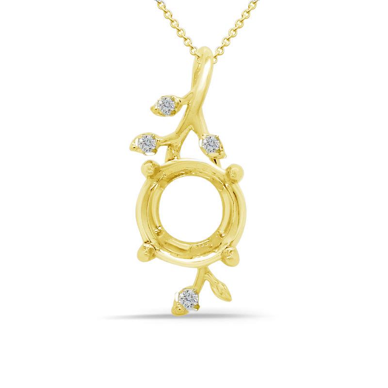 Round 8mm Vine Design Pendant Semi Mount in 14K Yellow Gold with Diamond Accents (Chain Not Included)