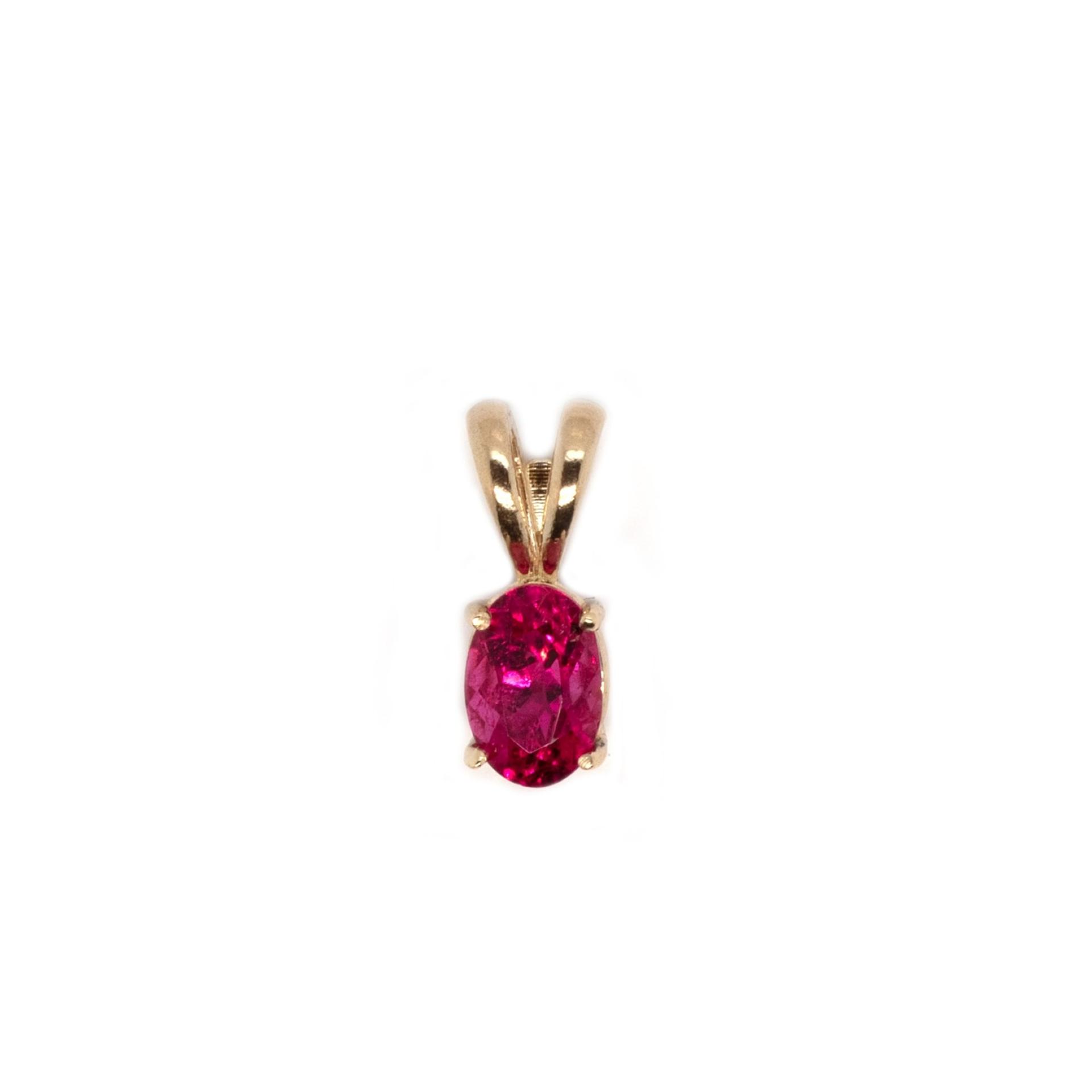 Rubellite Tourmaline 0.84 Carat ,Oval Shape 6x4mm ,Solitaire Pendant in 14K Yellow Gold (Chain Not Included)