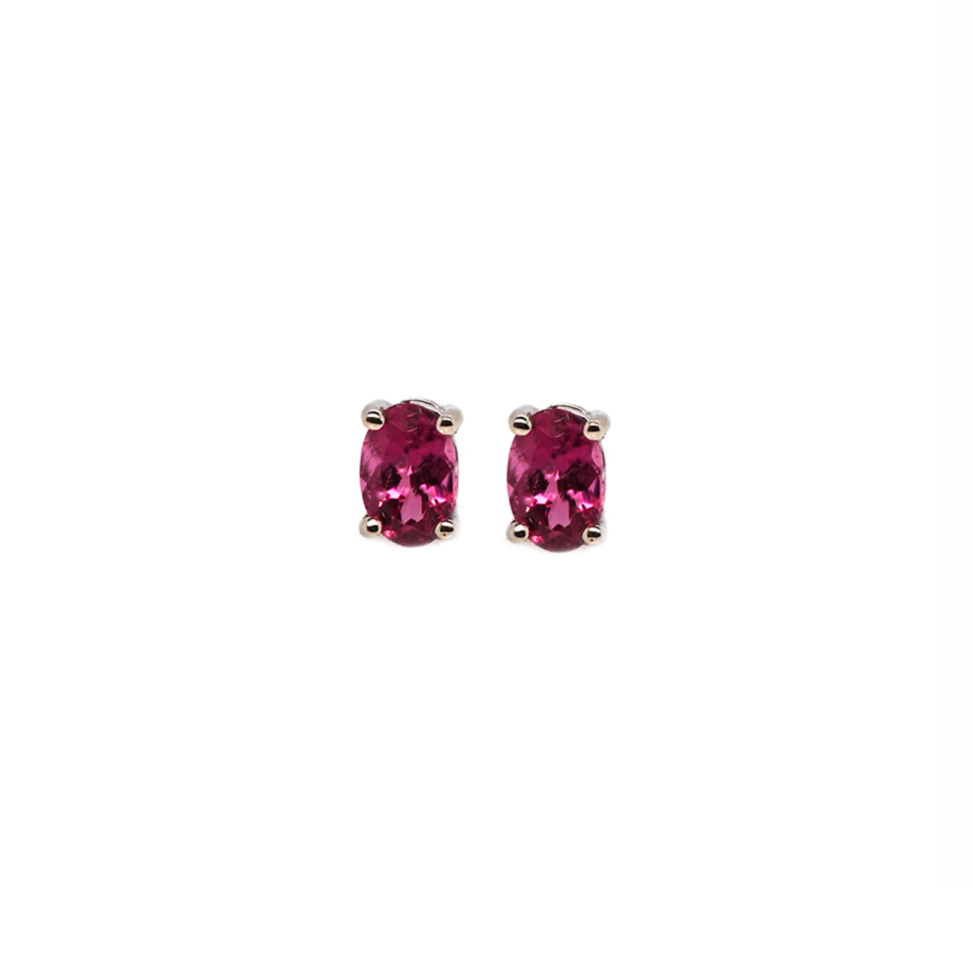 Rubellite Tourmaline Oval 5x3mm, 0.40 Carat Solitaire Stud Earring In 14k White Gold