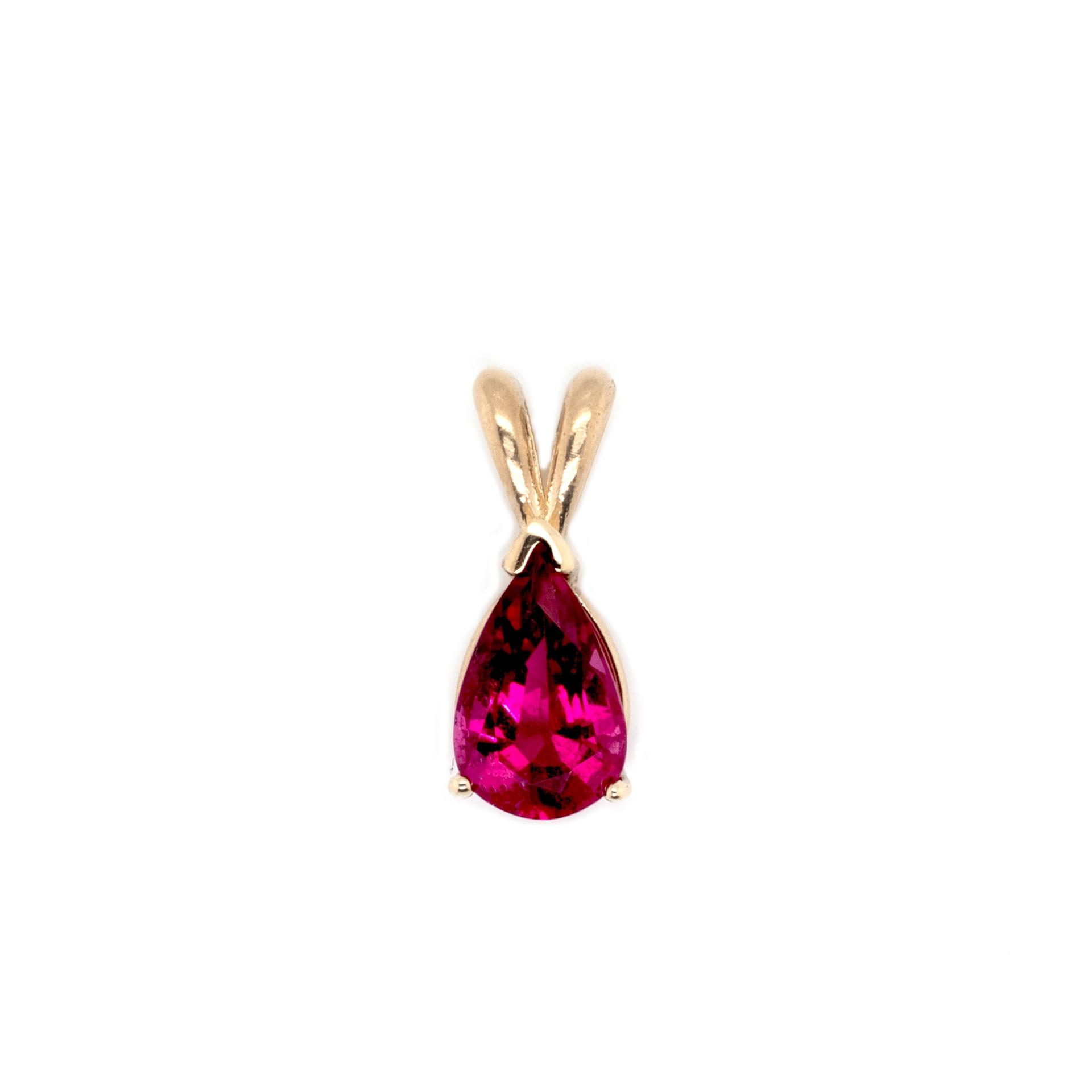 Rubellite Tourmaline Pear Shape 1.30 Carat Solitaire Pendant in 14K Yellow Gold (Chain Not Included)