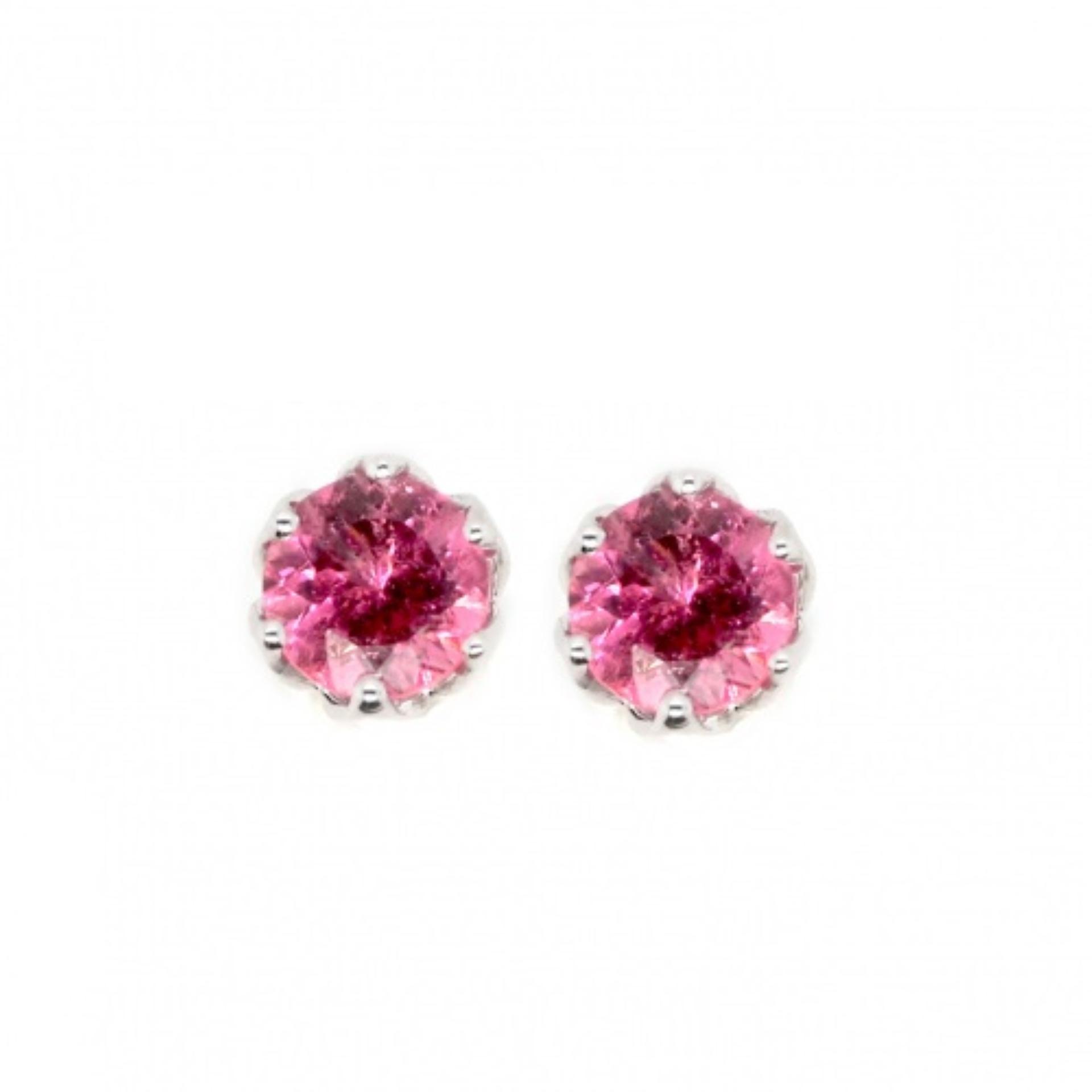 Rubellite Tourmaline Round 4.5mm, 0.76 Carat Solitaire Stud Earring In 14k White Gold