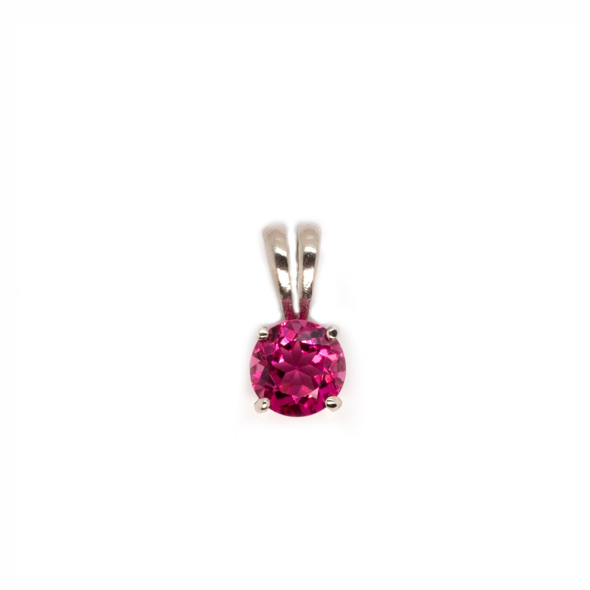 Rubellite Tourmaline Round 5.5mm, 0.71 Carat Solitaire Pendant In 14K White Gold (Chain Not Included)