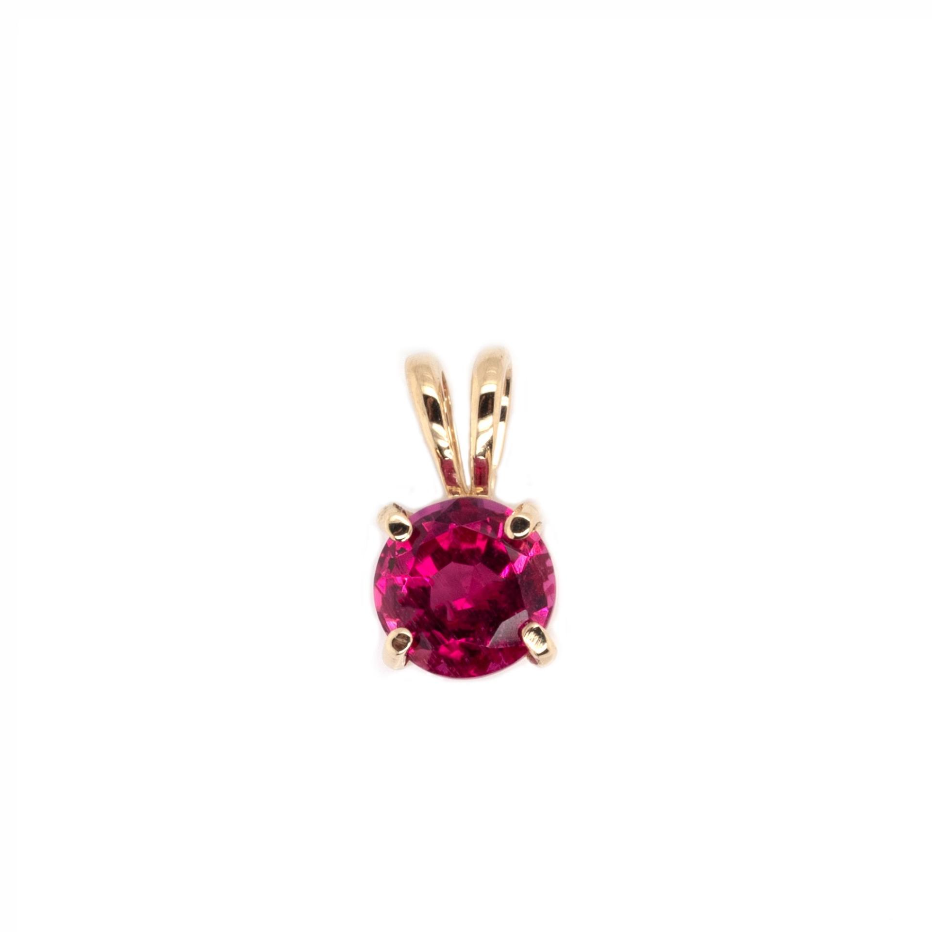 Rubellite Tourmaline Round 6mm, 1.04 Carat Solitaire Pendant In 14k Yellow Gold (Chain Not Included)